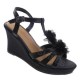 Black PU Upper with Mesh Flower High Heel Women Sandal